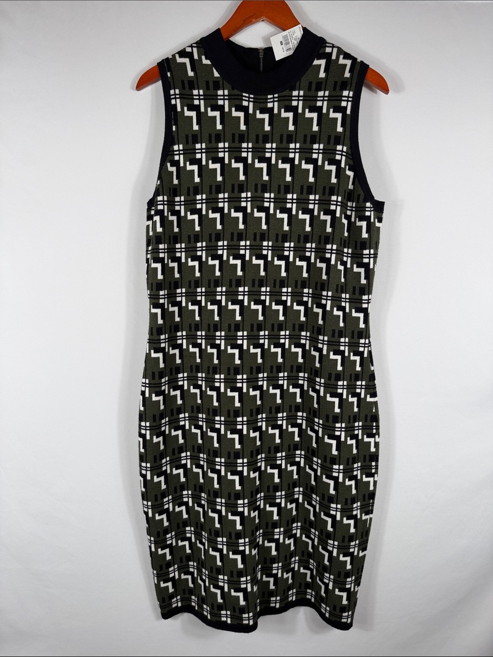 Ashley Stewart Olive, Black & White Sleeveless Midi Knit Dress. Womens 14/16W